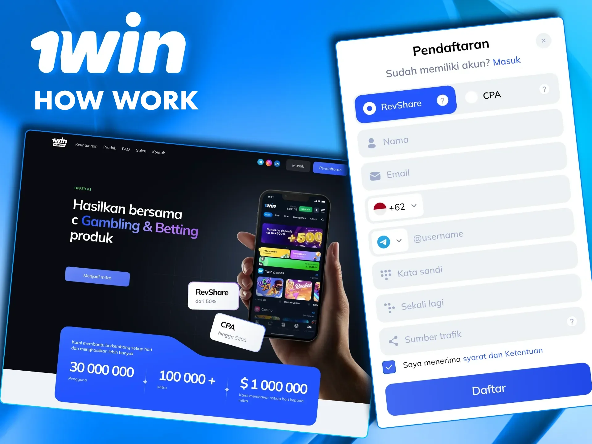 The 1win affiliate programme allows partners to earn commissions from the players they invite.