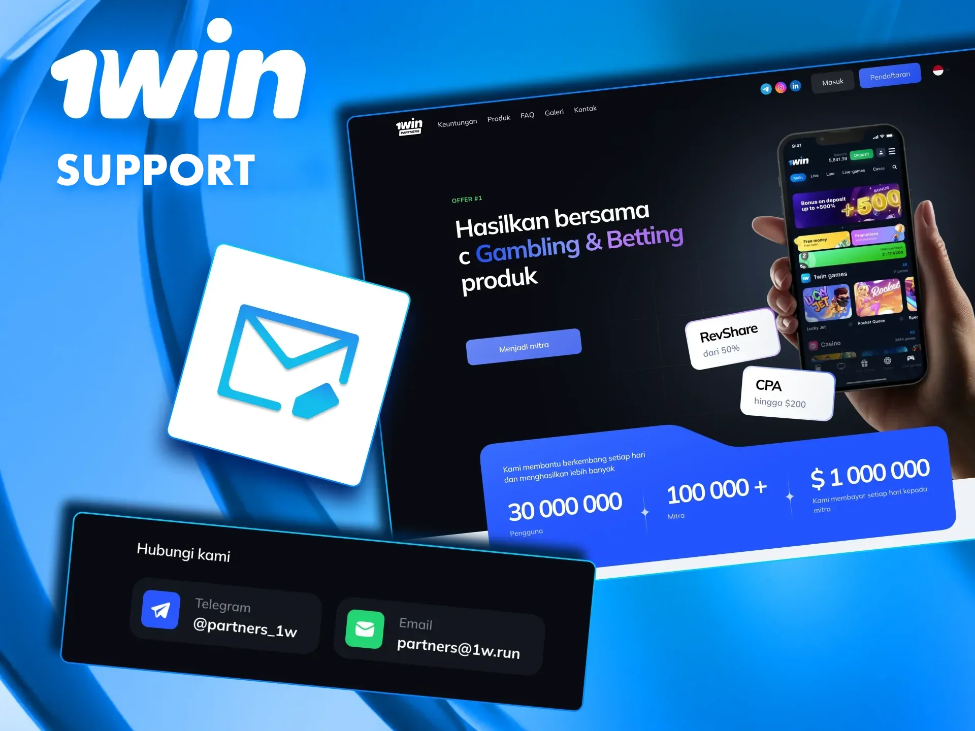 1win provides a personal manager for each affiliate partner.