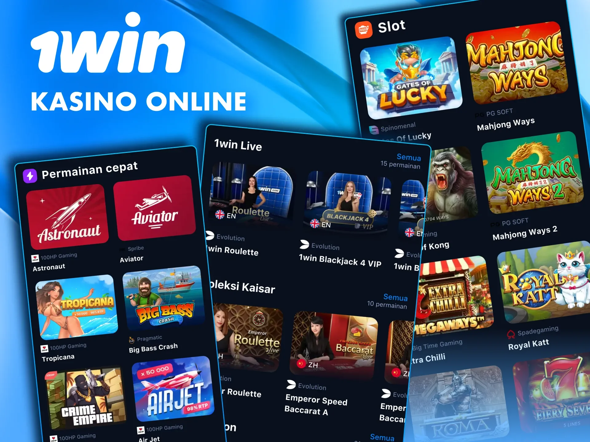 Cobalah permainan slot paling populer di aplikasi 1win.