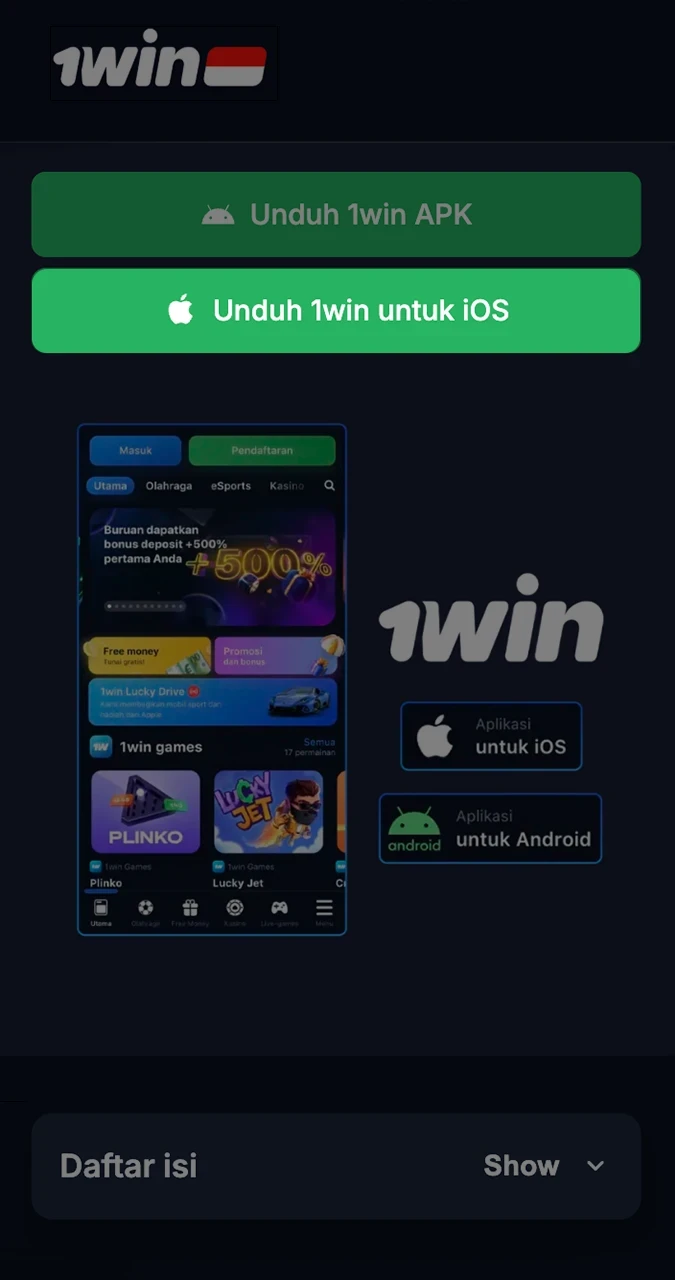 Hanya perlu beberapa klik untuk menginstal aplikasi 1win.