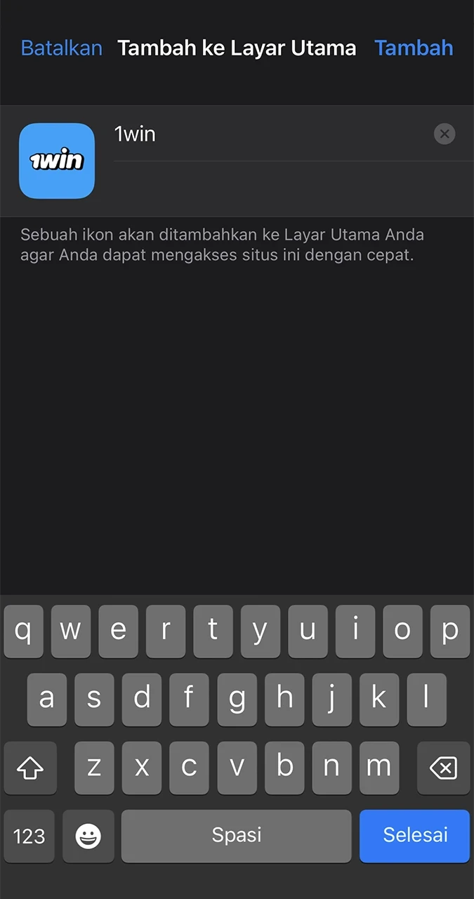 Mulai proses penginstalan aplikasi 1win di perangkat iOS Anda.