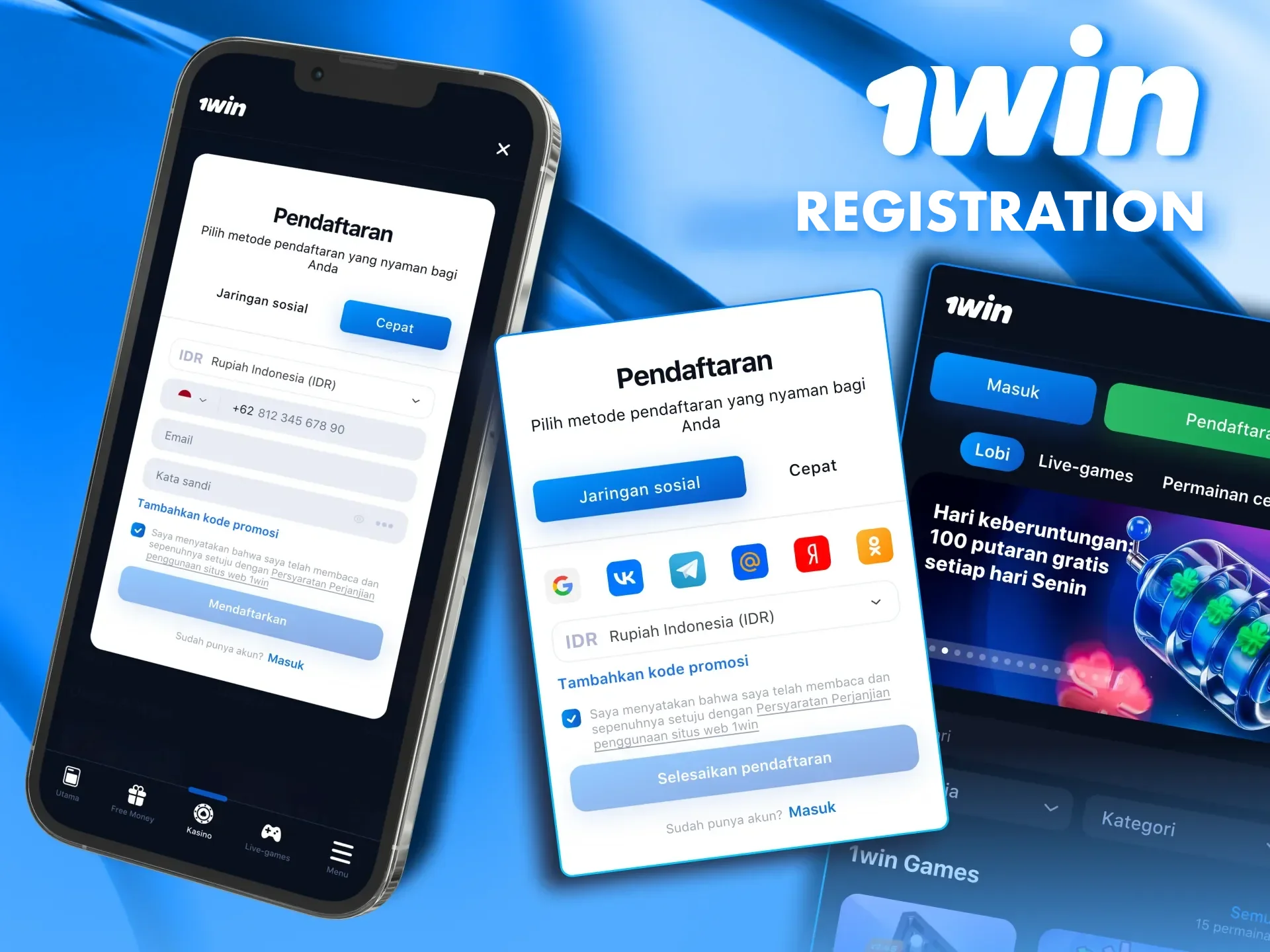 Register on the 1win application with just a few clicks.