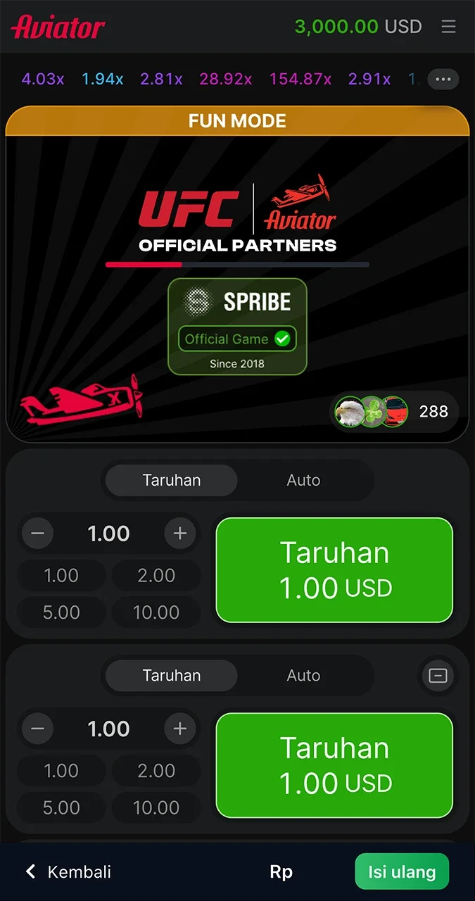 Halaman beranda di game Aviator dari kasino 1win.