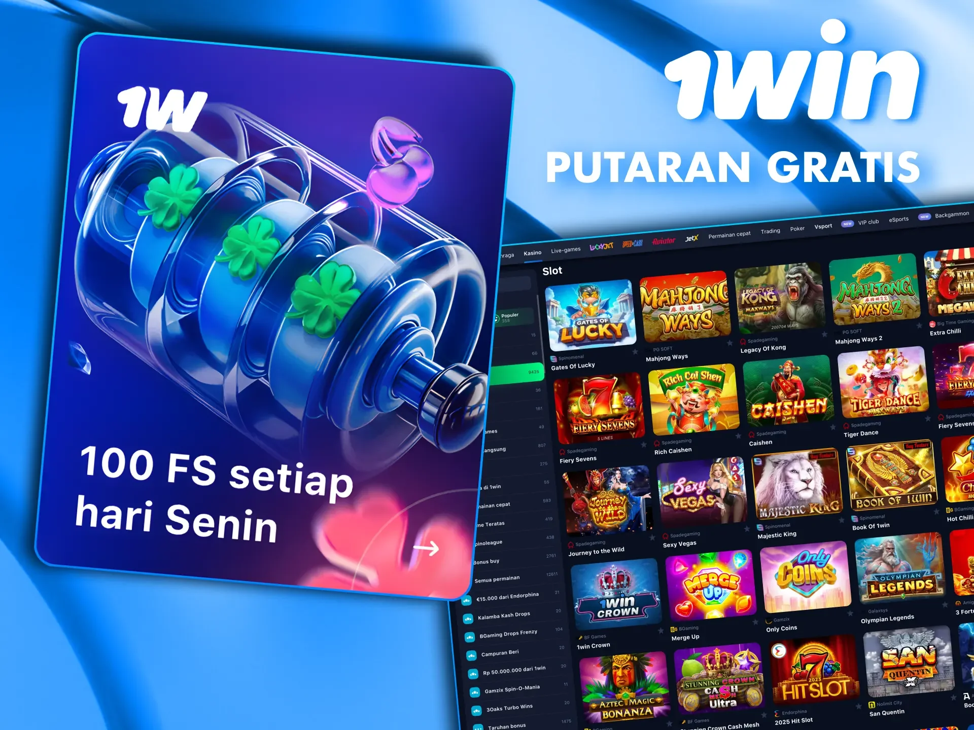Setiap pengguna bisa mendapatkan putaran gratis dari kasino 1win.