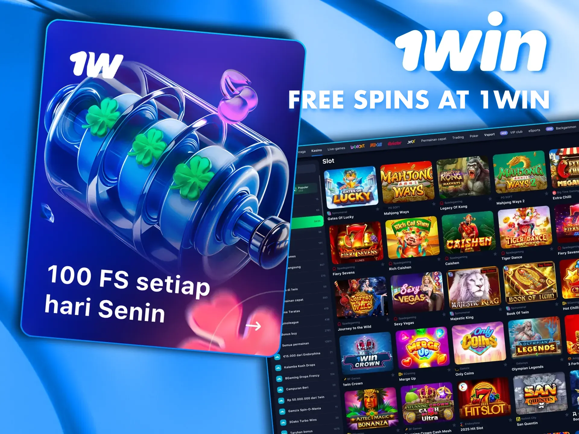 Every user can get free spins from 1win casino.
