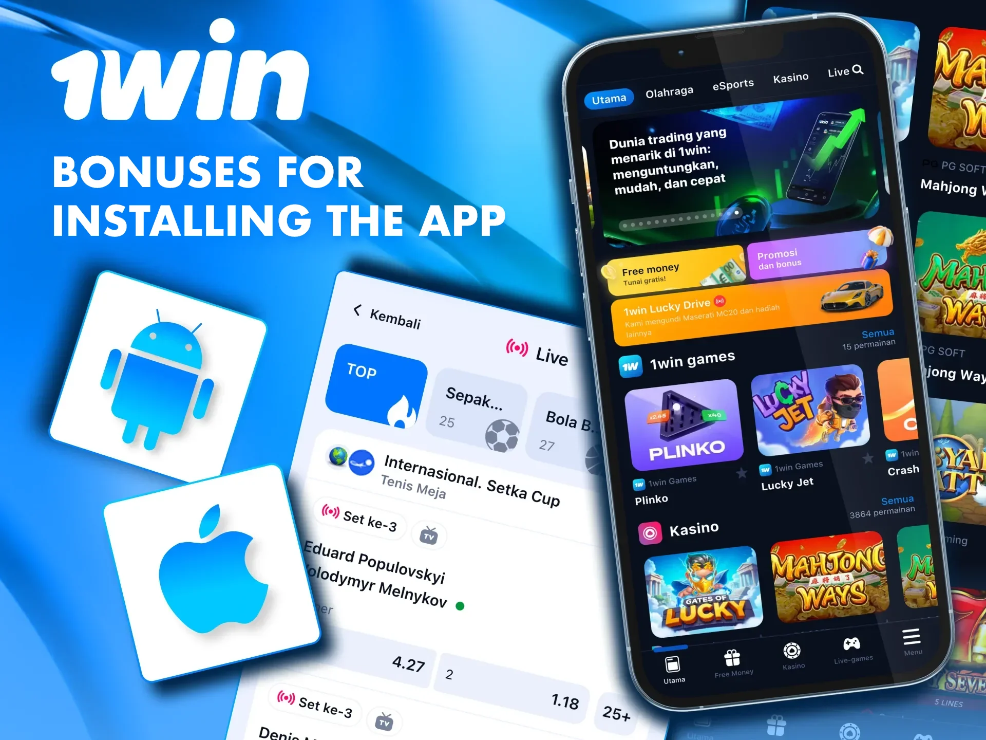 Get bonuses from 1win just by installing the mobile application.