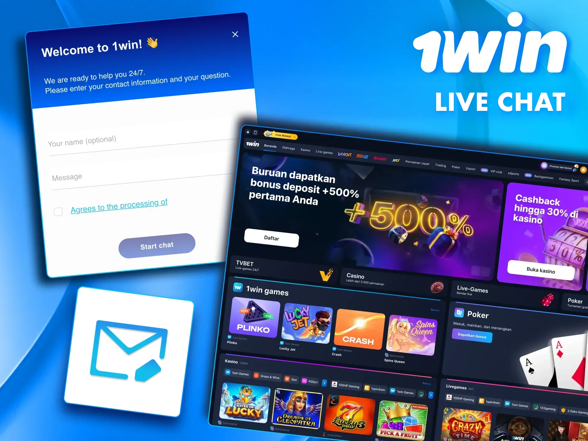 Click the message icon on 1win and get instant solutions from the support team.