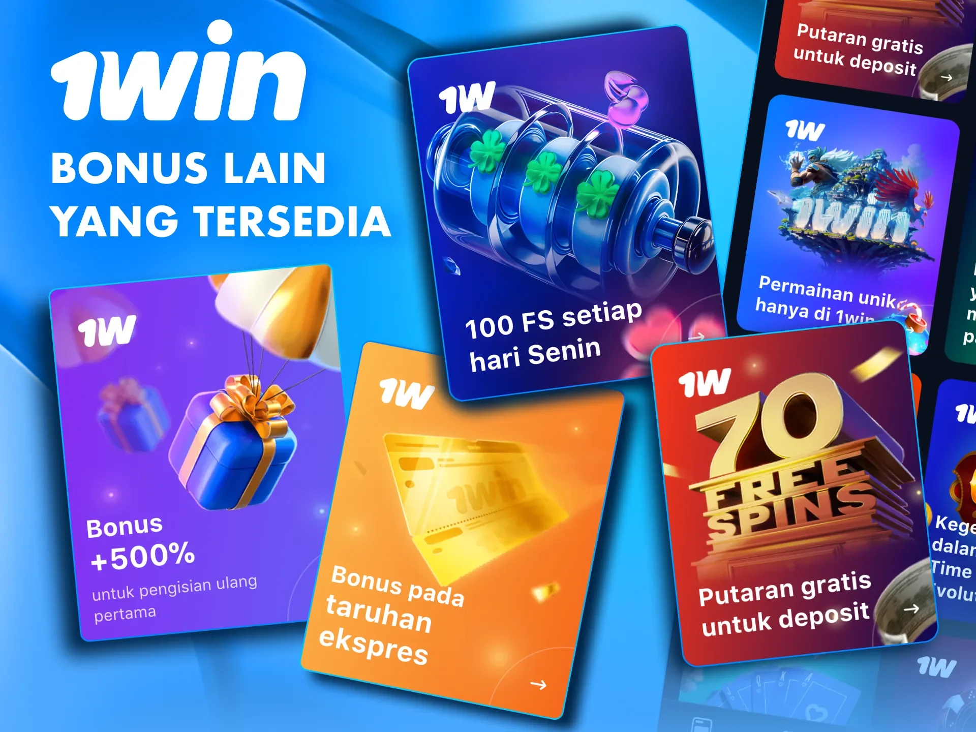 Jelajahi semua bonus yang tersedia dari kasino 1win.