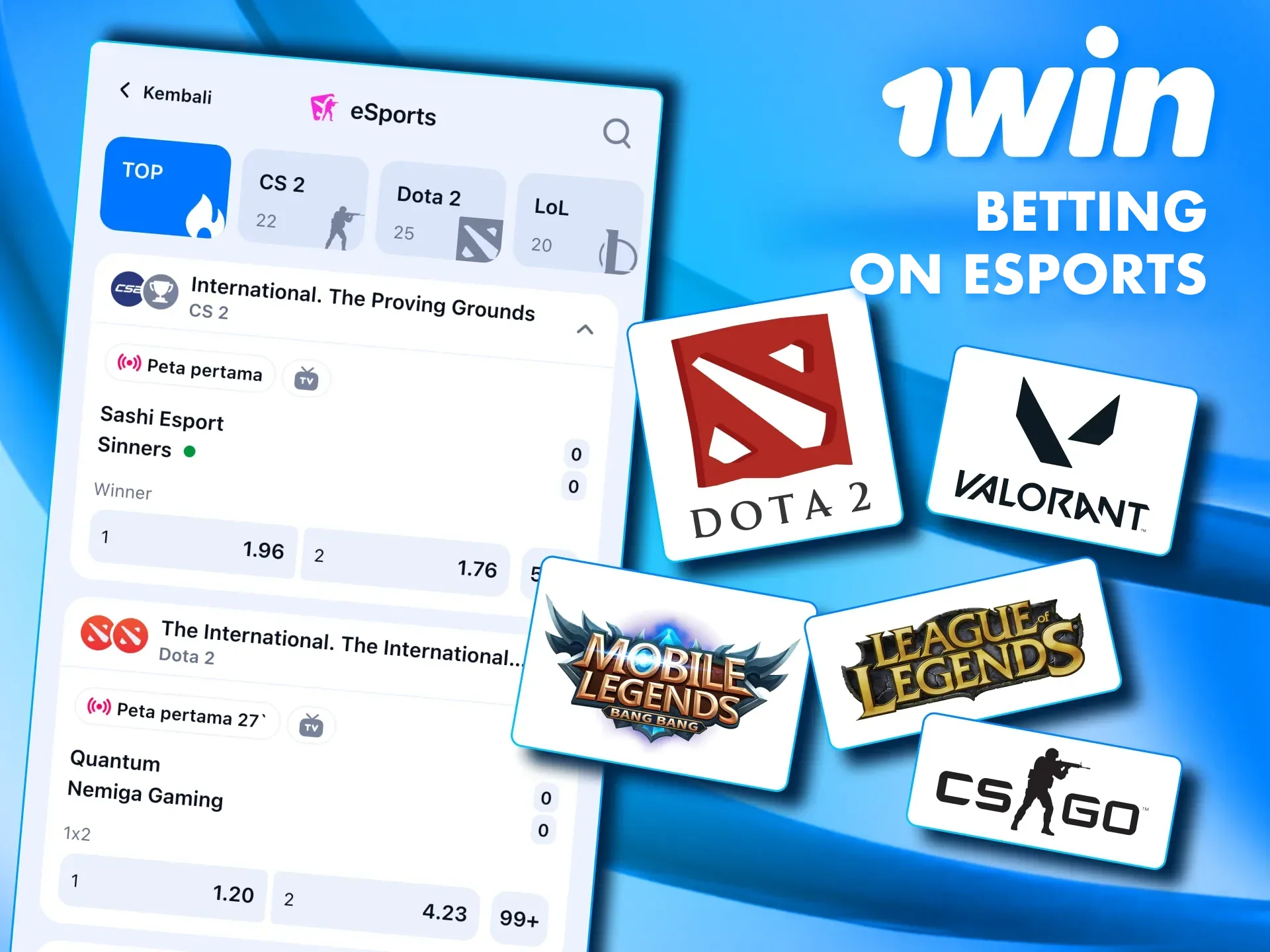 Follow eSports teams and make your own bets on the 1win website.