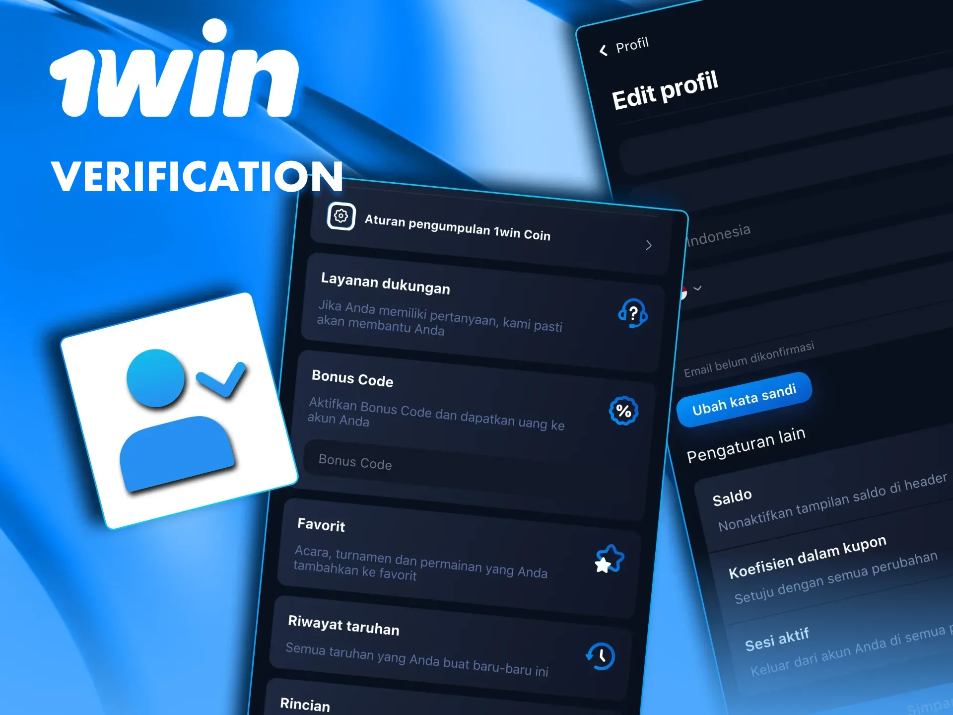 Start the account verification process at 1win casino.