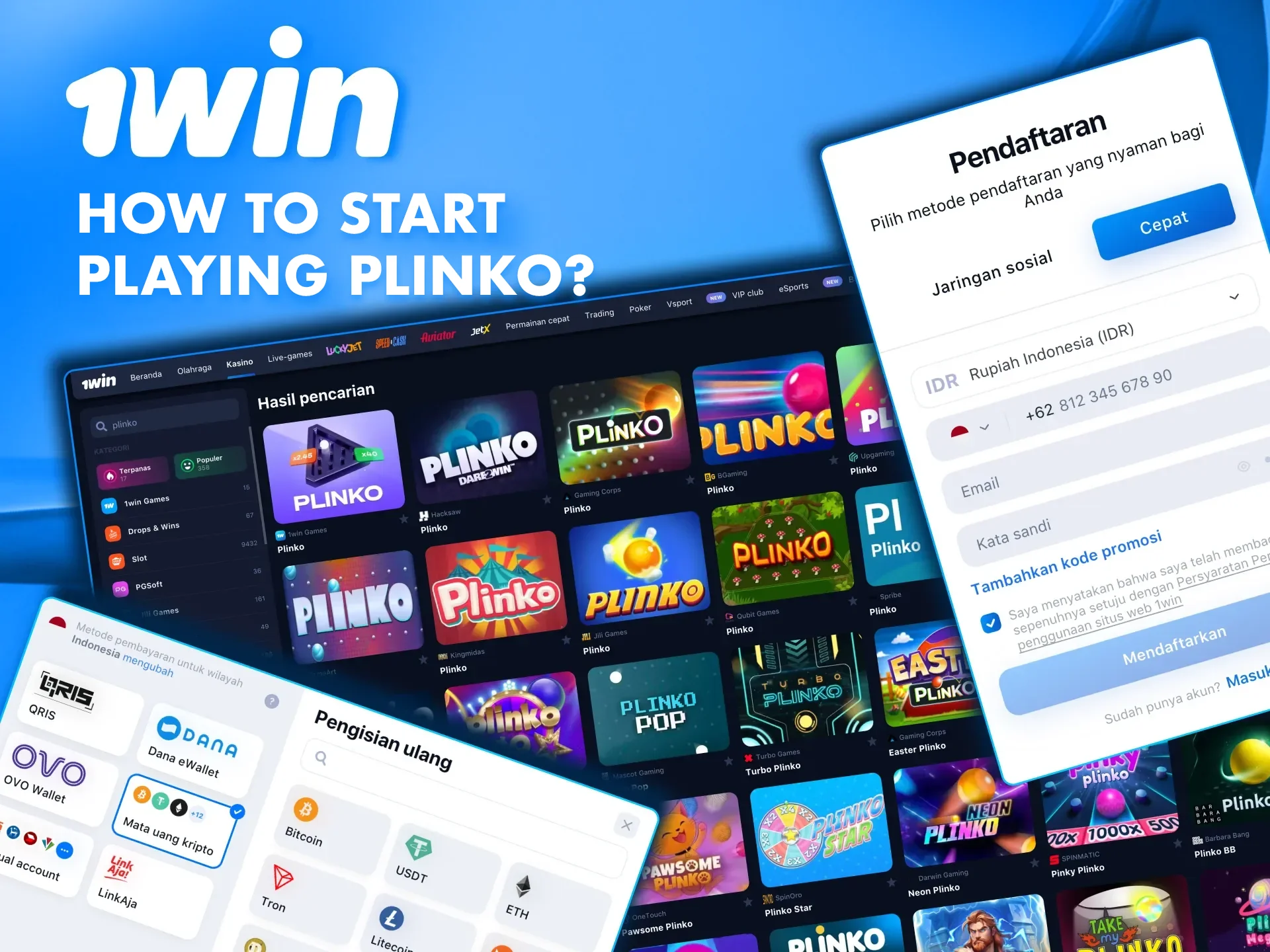 Start playing Plinko at 1win with quick and easy registration.