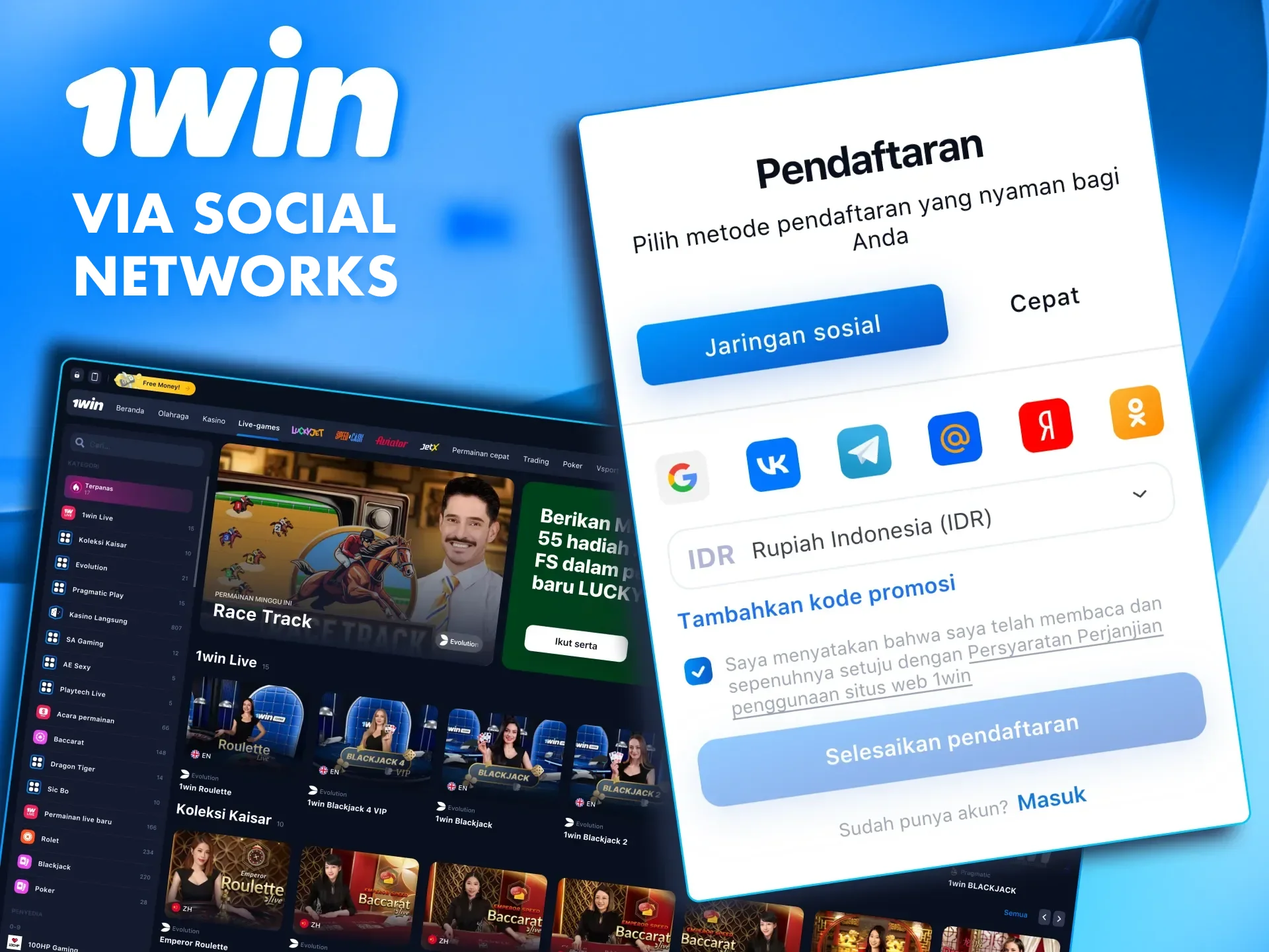 By using social networks, you can access 1win casino quickly.