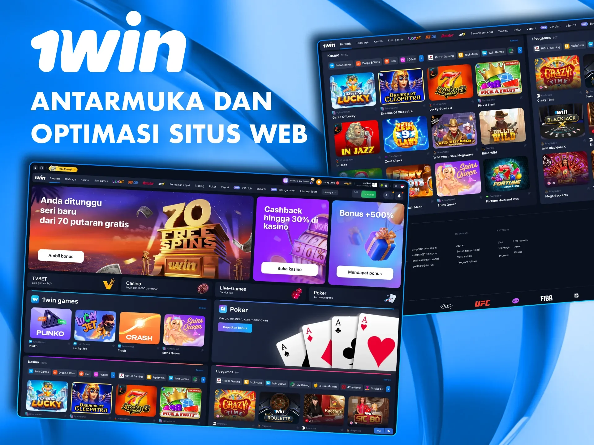 Lihatlah antarmuka situs web 1win.