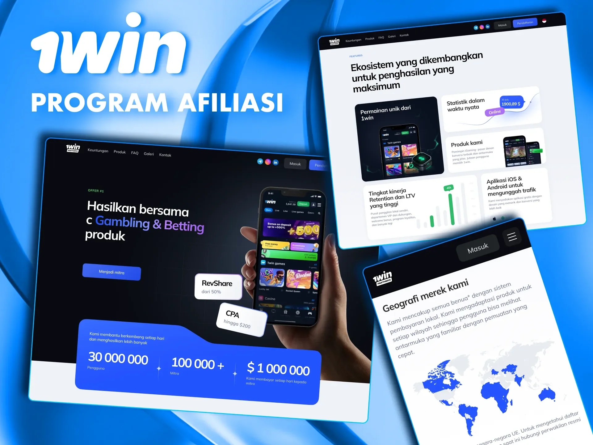 Bermainlah dengan teman-teman Anda dan dapatkan pembayaran tunai dari 1win.