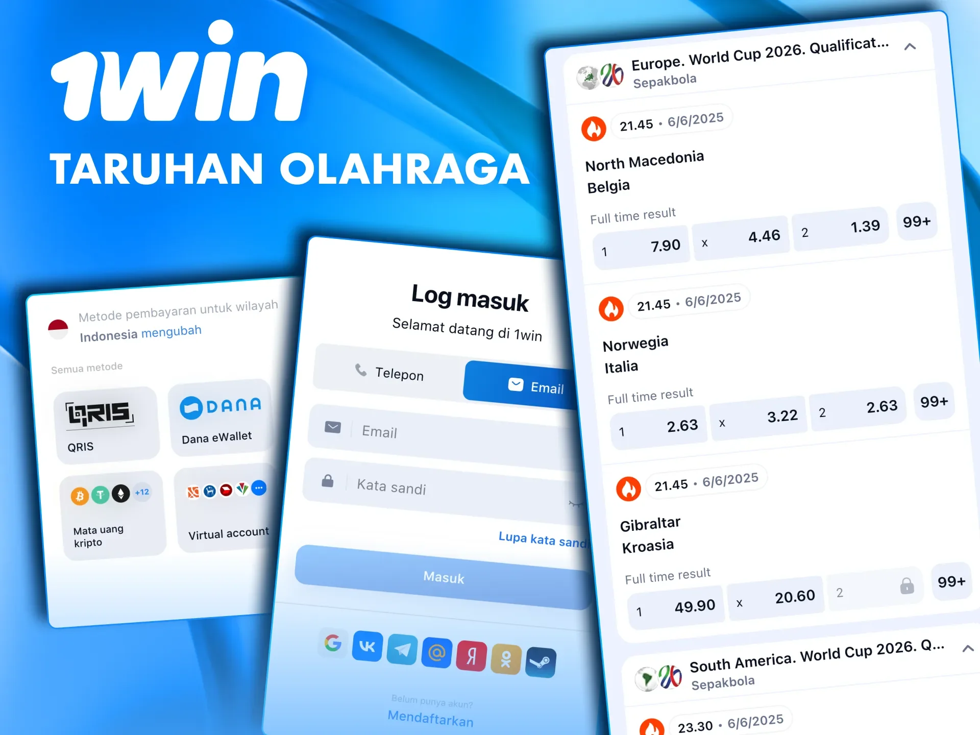 Pasang taruhan Anda pada olahraga paling populer yang tersedia di situs web 1win.