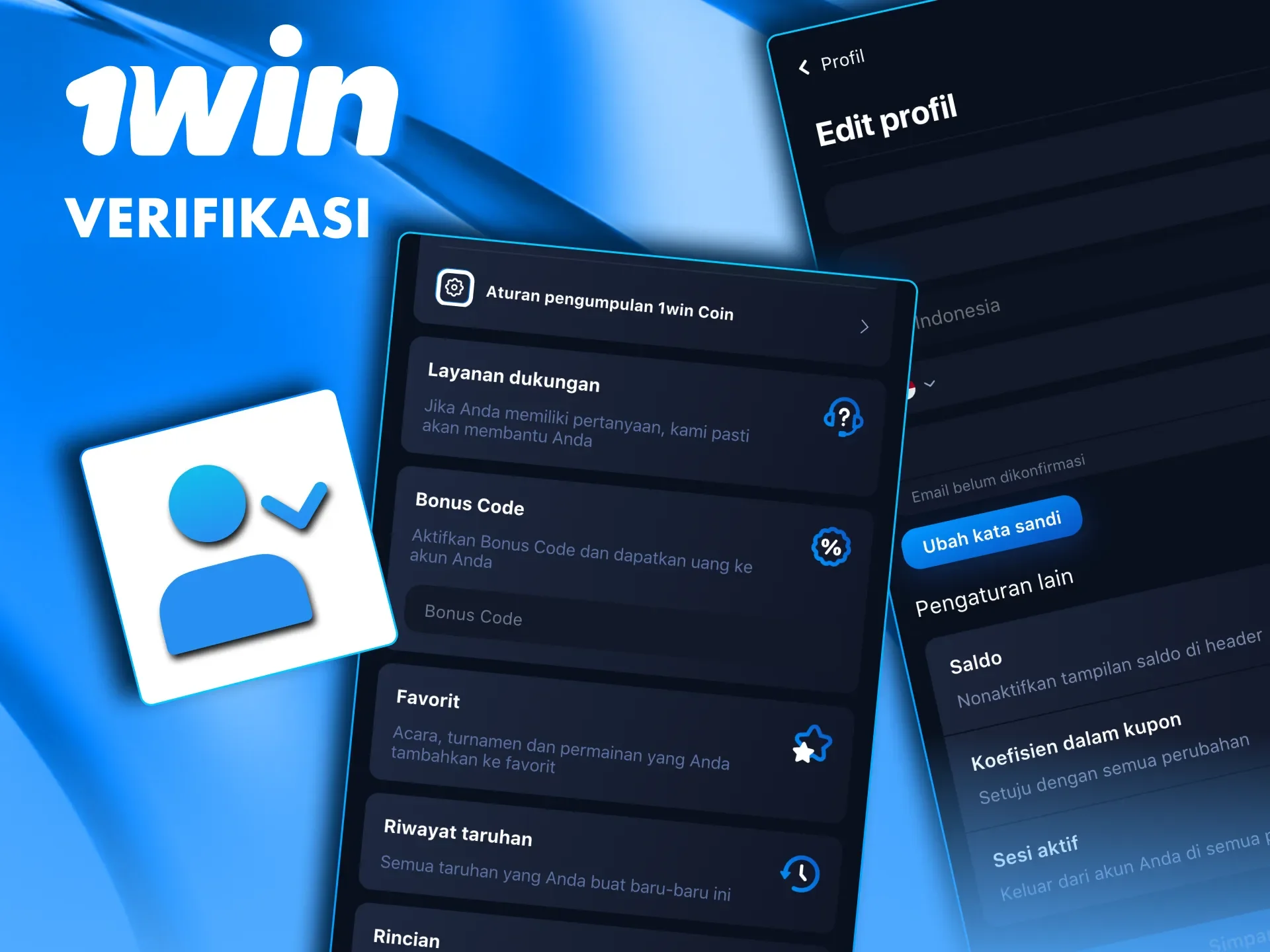Mulai proses verifikasi akun di kasino 1win.