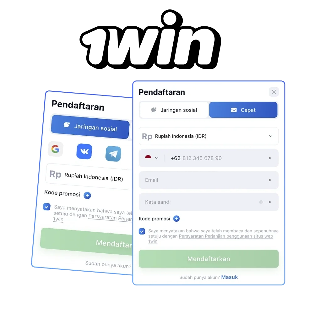 Daftarkan akun Anda menggunakan metode paling populer yang tersedia di 1win Casino.