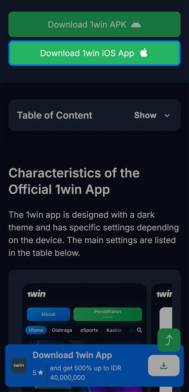 It only takes a few clicks to install the 1win app.