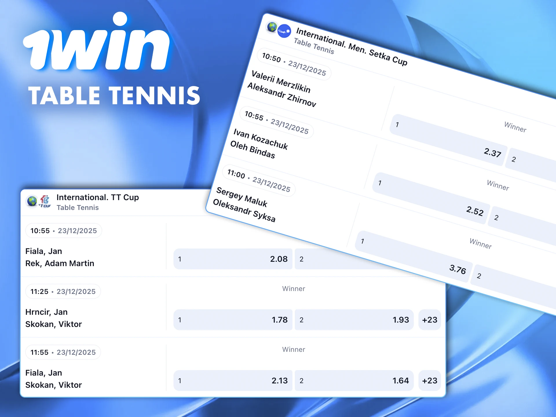Place your bets on the favourites of table tennis matches on the 1win website.