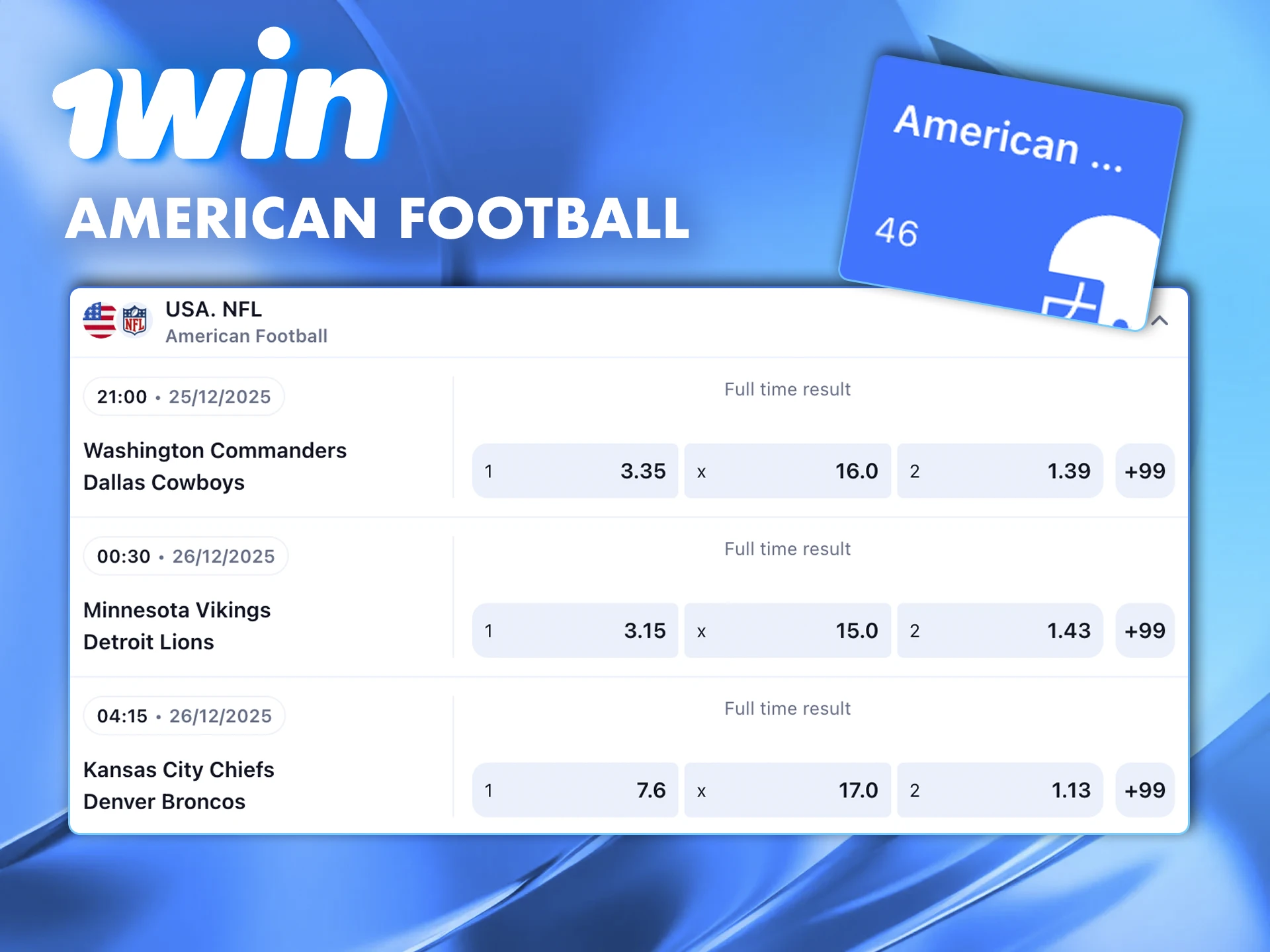 Buat prediksi Anda untuk sepak bola Amerika di bandar taruhan 1win.