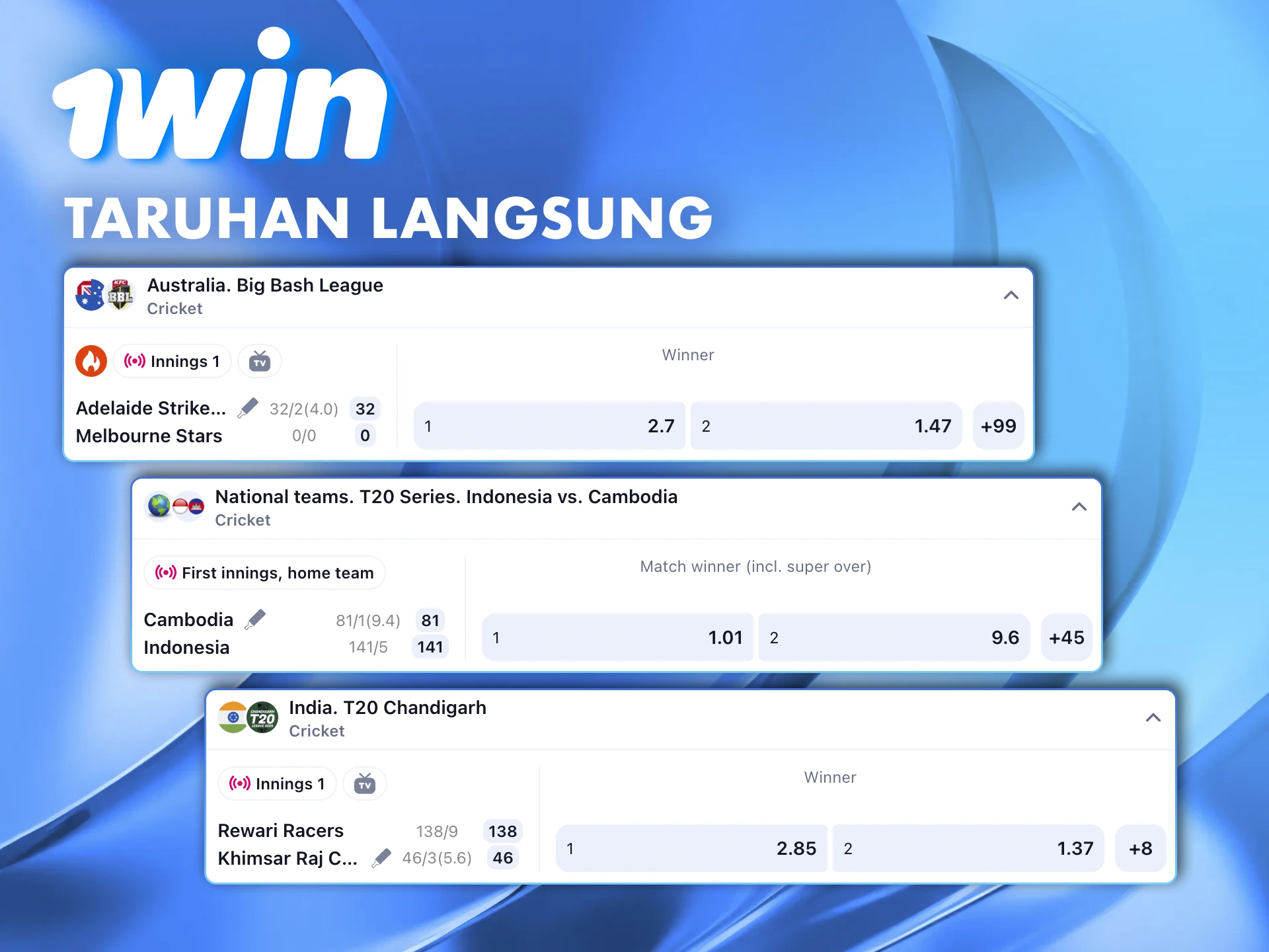 Ikuti pertandingan secara langsung dan buat prediksi Anda di situs web 1win.